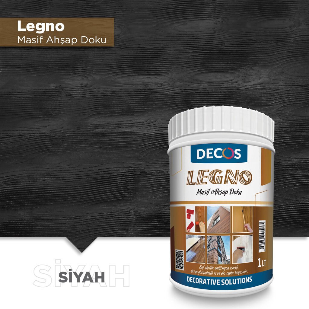 Decos Legno Masif Ahşap Dokulu Vernik 15 Litre - Siyah