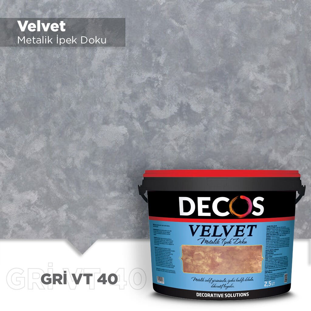 Decos Velvet Kadife Dokulu Efekt Boya Kaplama 1 Litre - Gri VT40