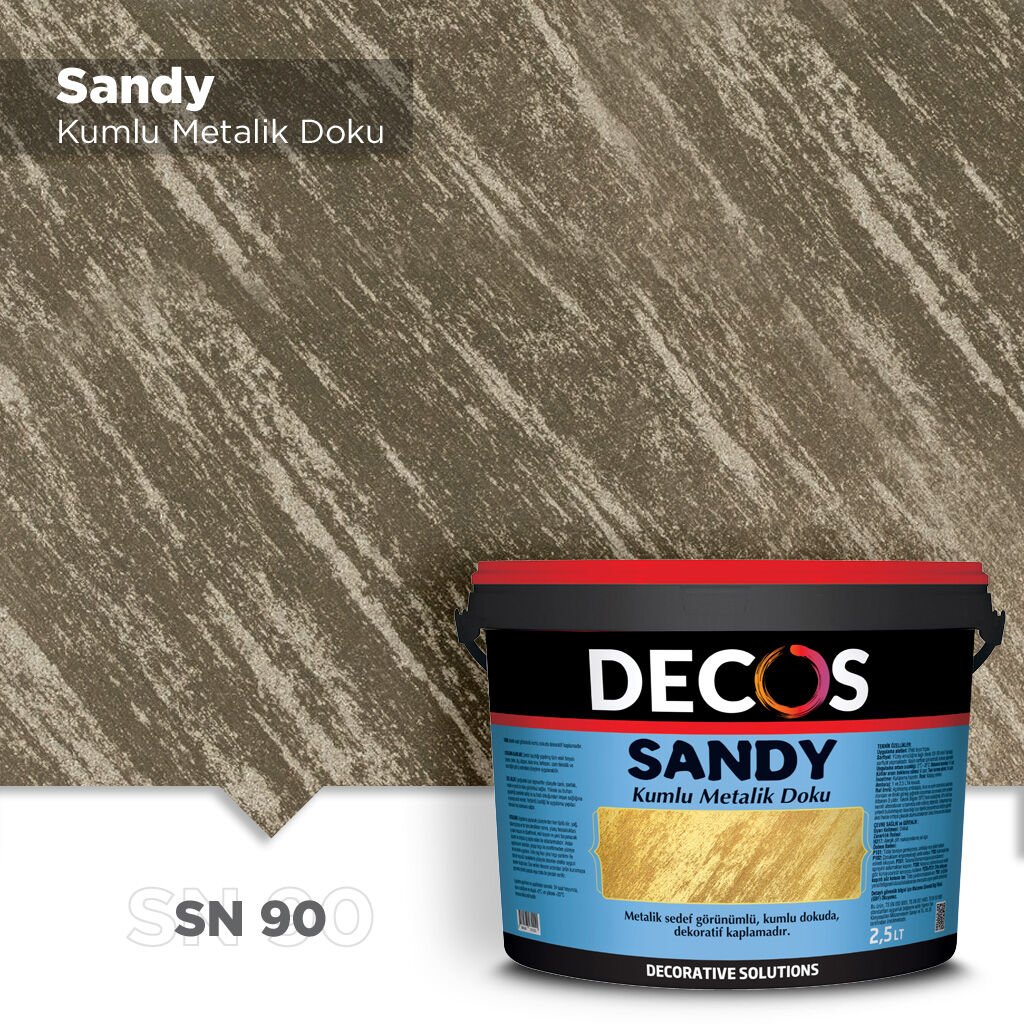 Decos Sandy Kumlu Metalik Dokulu Efekt Boya Kaplama 1 Litre - SN90