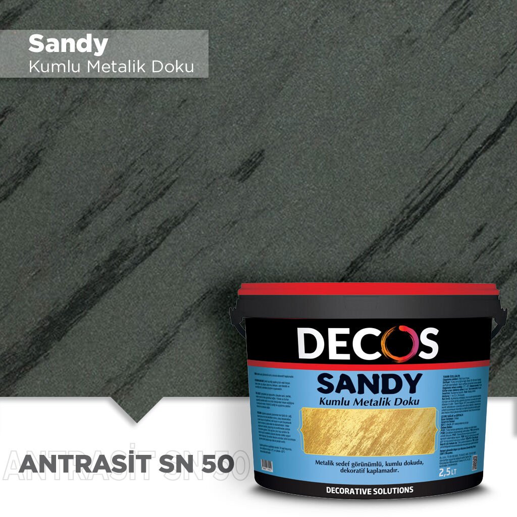 Decos Sandy Kumlu Metalik Dokulu Efekt Boya Kaplama 2.5 Litre - Antrasit SN50