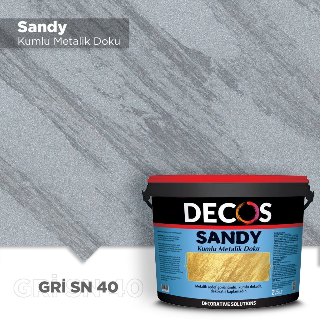 Decos Sandy Kumlu Metalik Dokulu Efekt Boya Kaplama 1 Litre - Gri SN40