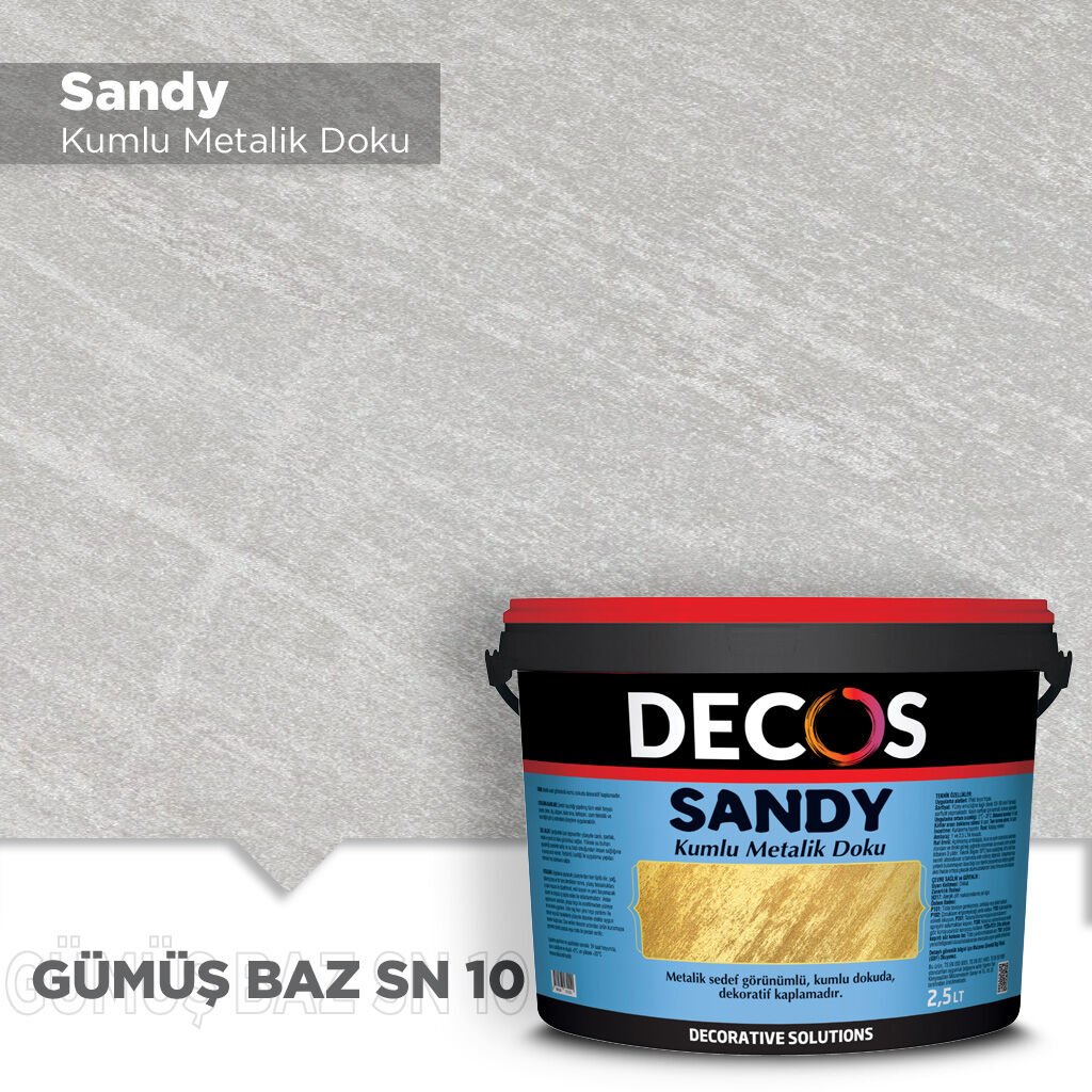 Decos Sandy Kumlu Metalik Dokulu Efekt Boya Kaplama 2.5 Litre - Gümüş Baz SN10