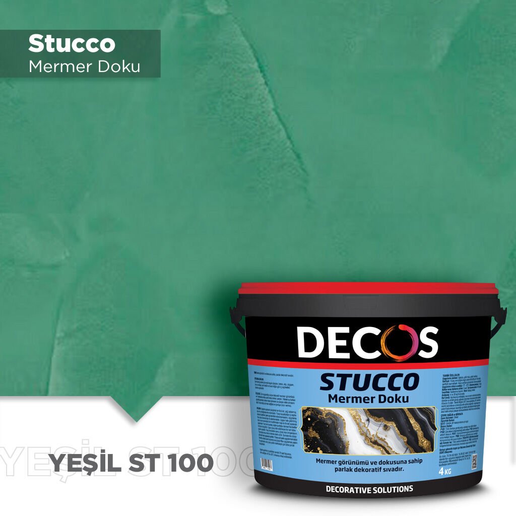 Decos Stucco Mermer Dokulu Efekt Boya Kaplama 4 Kilo - Yeşil ST100