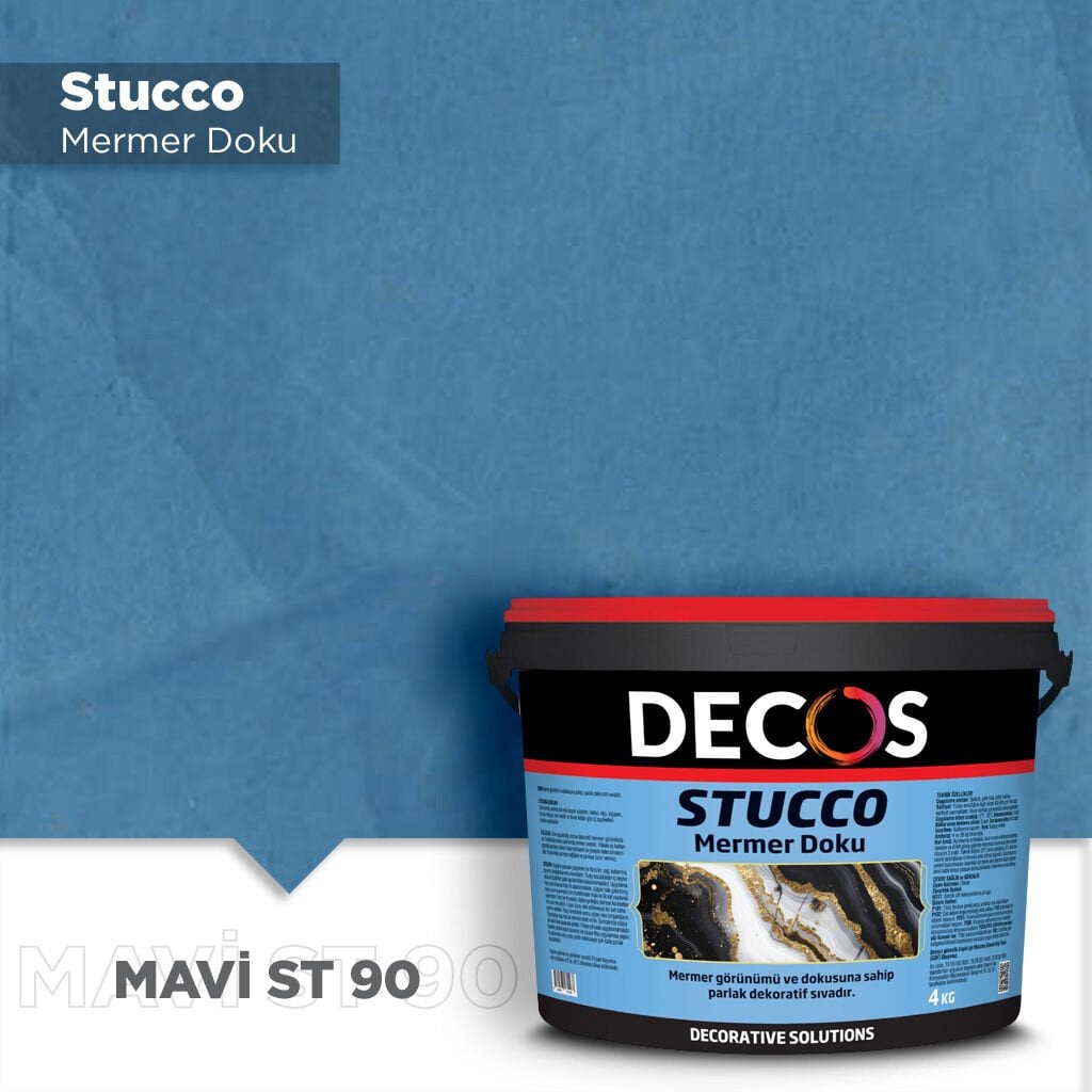 Decos Stucco Mermer Dokulu Efekt Boya Kaplama 4 Kilo - Mavi ST90