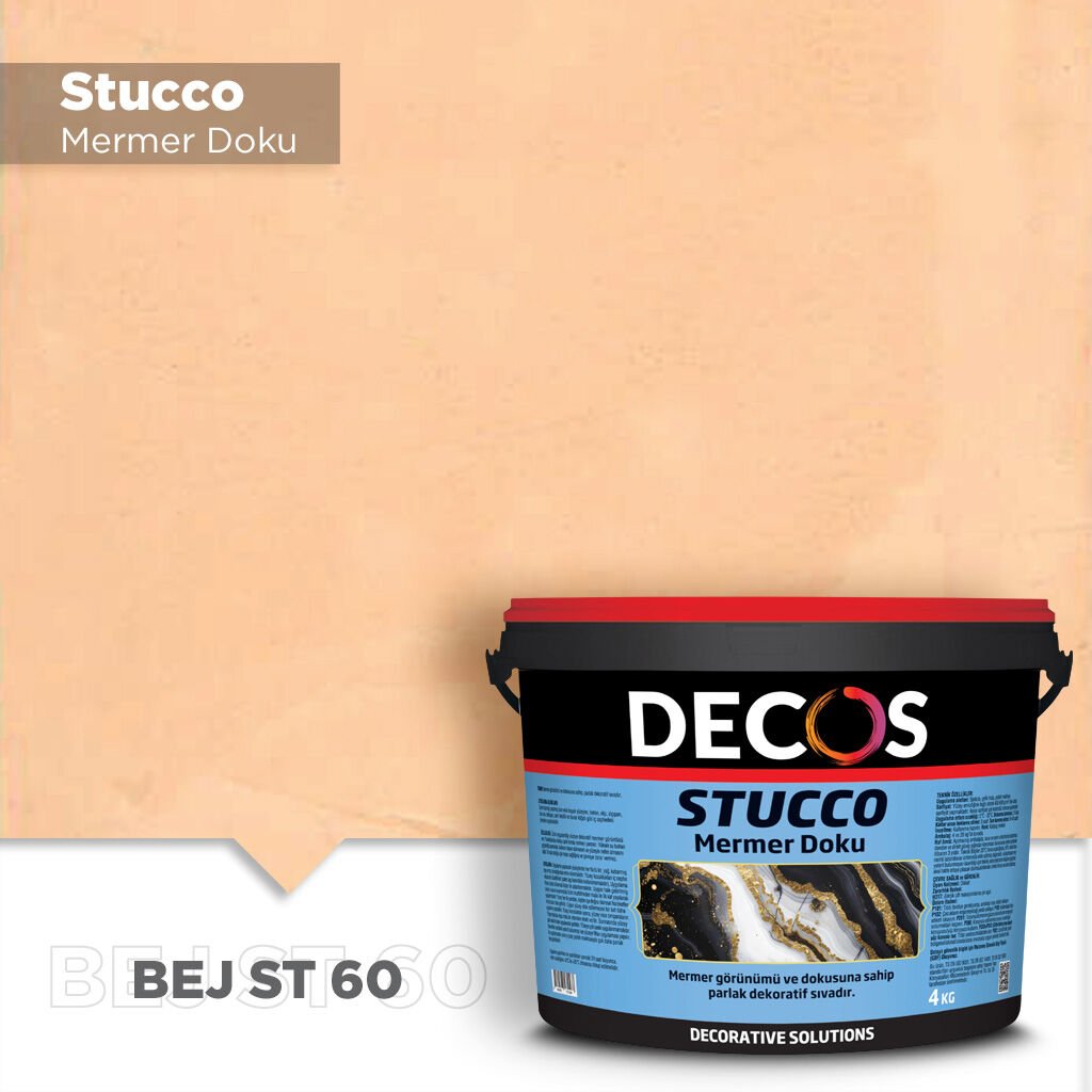 Decos Stucco Mermer Dokulu Efekt Boya Kaplama 4 Kilo - Bej ST60