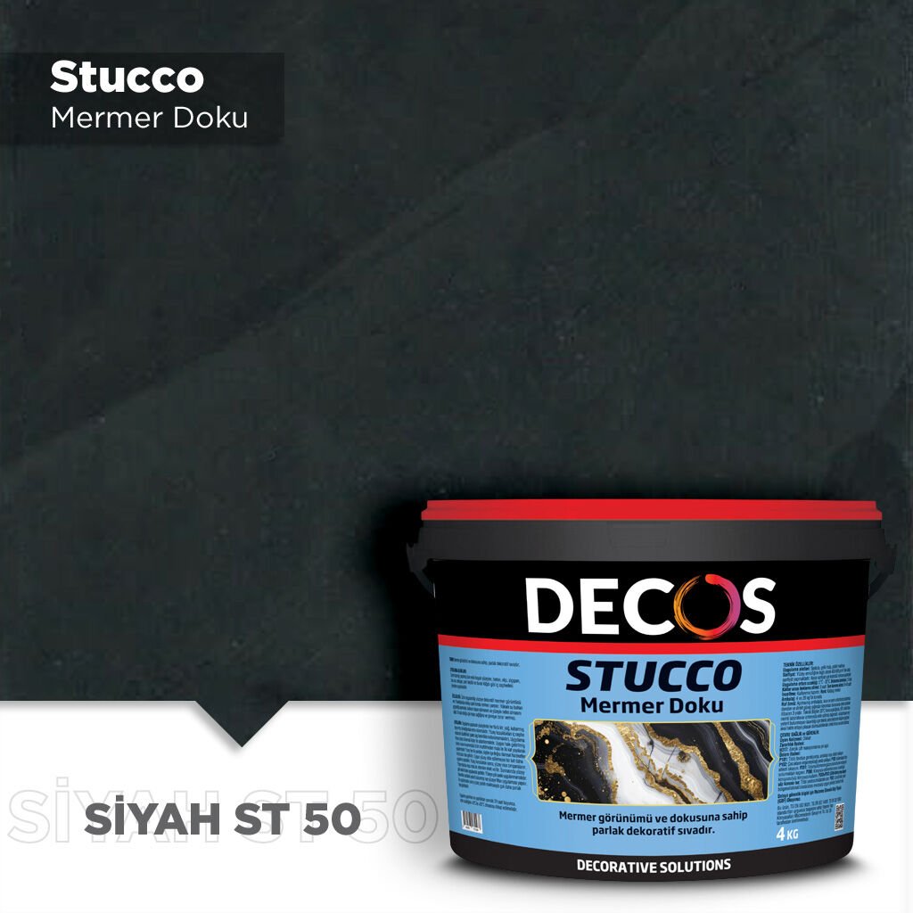 Decos Stucco Mermer Dokulu Efekt Boya Kaplama 4 Kilo - Siyah ST50