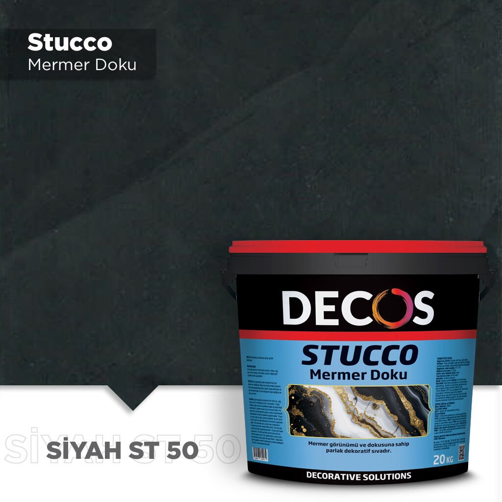 Decos Stucco Mermer Dokulu Efekt Boya Kaplama 20 Kilo - Siyah ST50