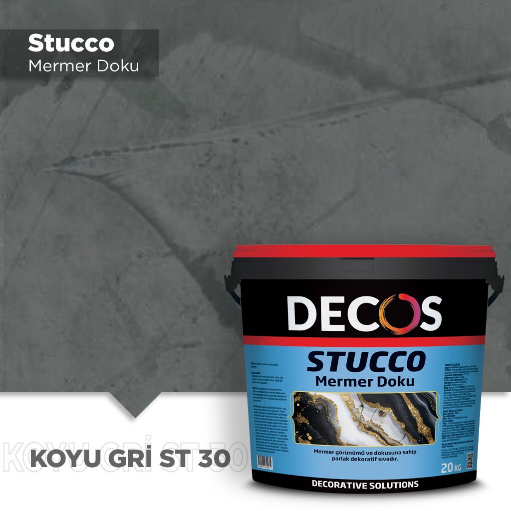 Decos Stucco Mermer Dokulu Efekt Boya Kaplama 20 Kilo - Koyu Gri ST30