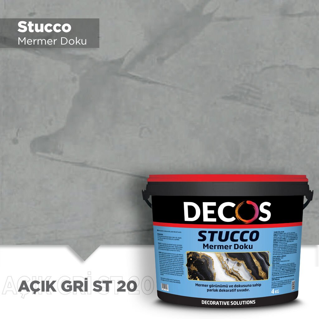 Decos Stucco Mermer Dokulu Efekt Boya Kaplama 4 Kilo - Açık Gri ST20