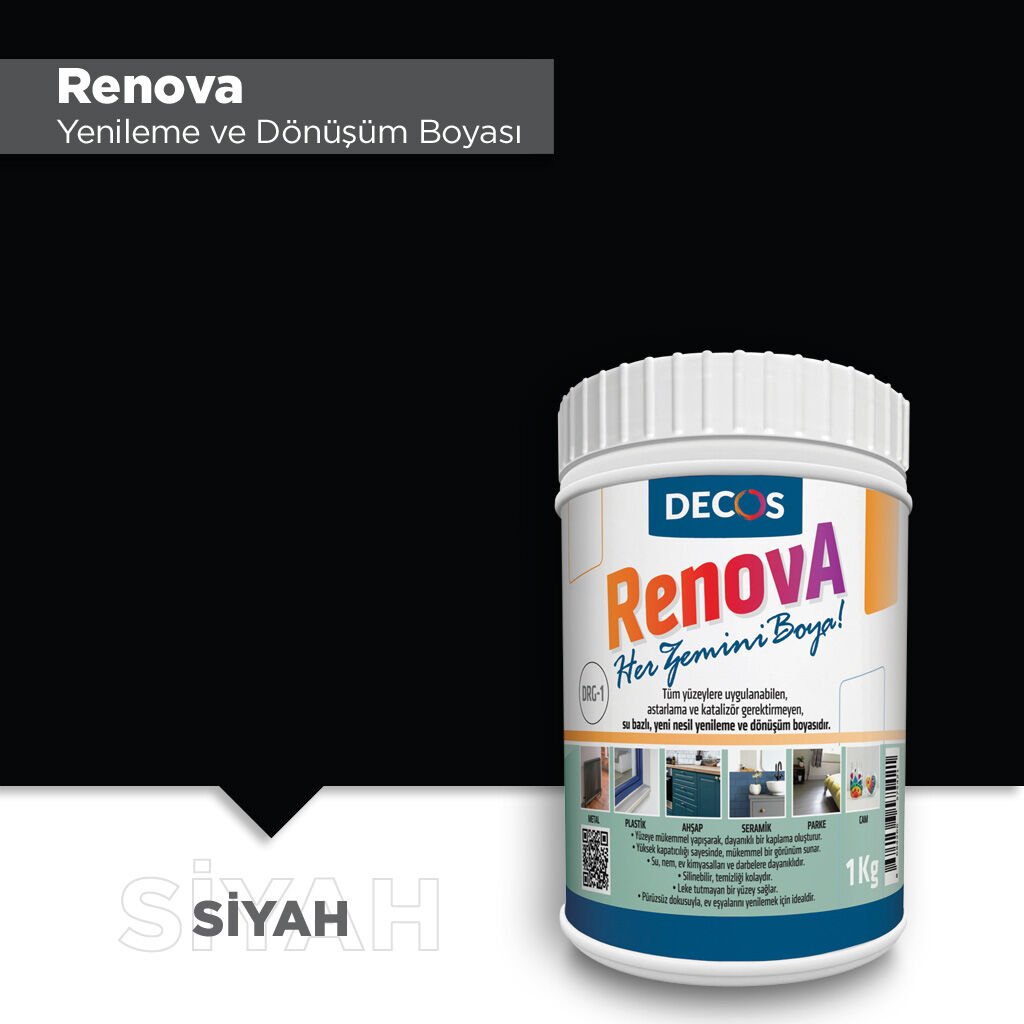 Decos Renova Yeni Nesil Yenileme ve Dönüşüm Boyası 1 Kg - Siyah