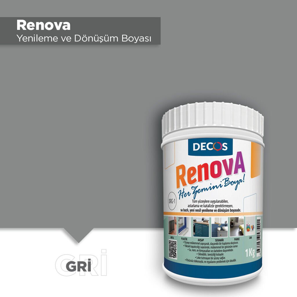 Decos Renova Yeni Nesil Yenileme ve Dönüşüm Boyası 1 Kg - Gri