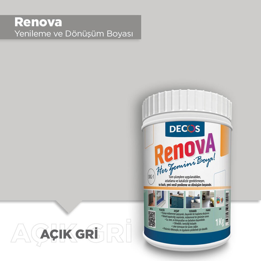 Decos Renova Yeni Nesil Yenileme ve Dönüşüm Boyası 1 Kg - Açık Gri