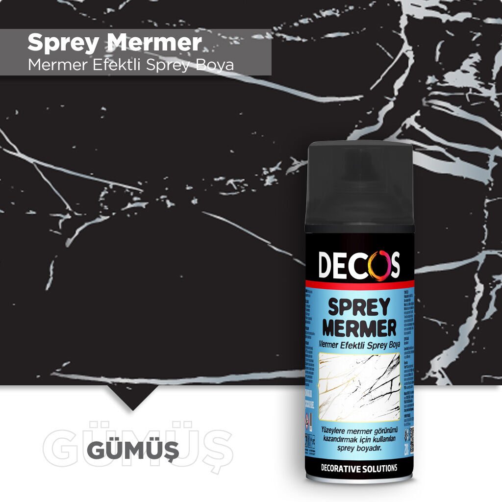 Dekos Sprey Mermer Efektli Sprey Boya Gümüş