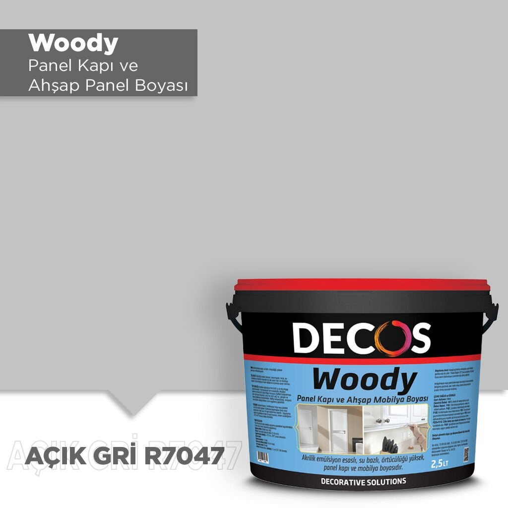 Decos Woody Panel Kapı Boyası 2.5 Litre - Açık Gri R7047