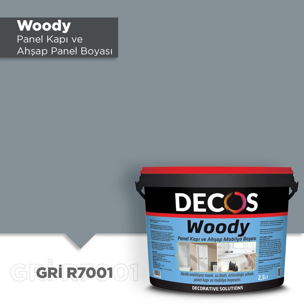Decos Woody Panel Kapı Boyası 2.5 Litre - Gri R7001
