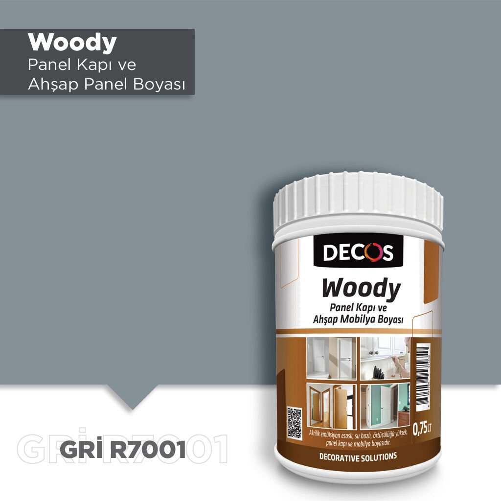 Decos Woody Panel Kapı Boyası 0.75 Litre - Gri R7001
