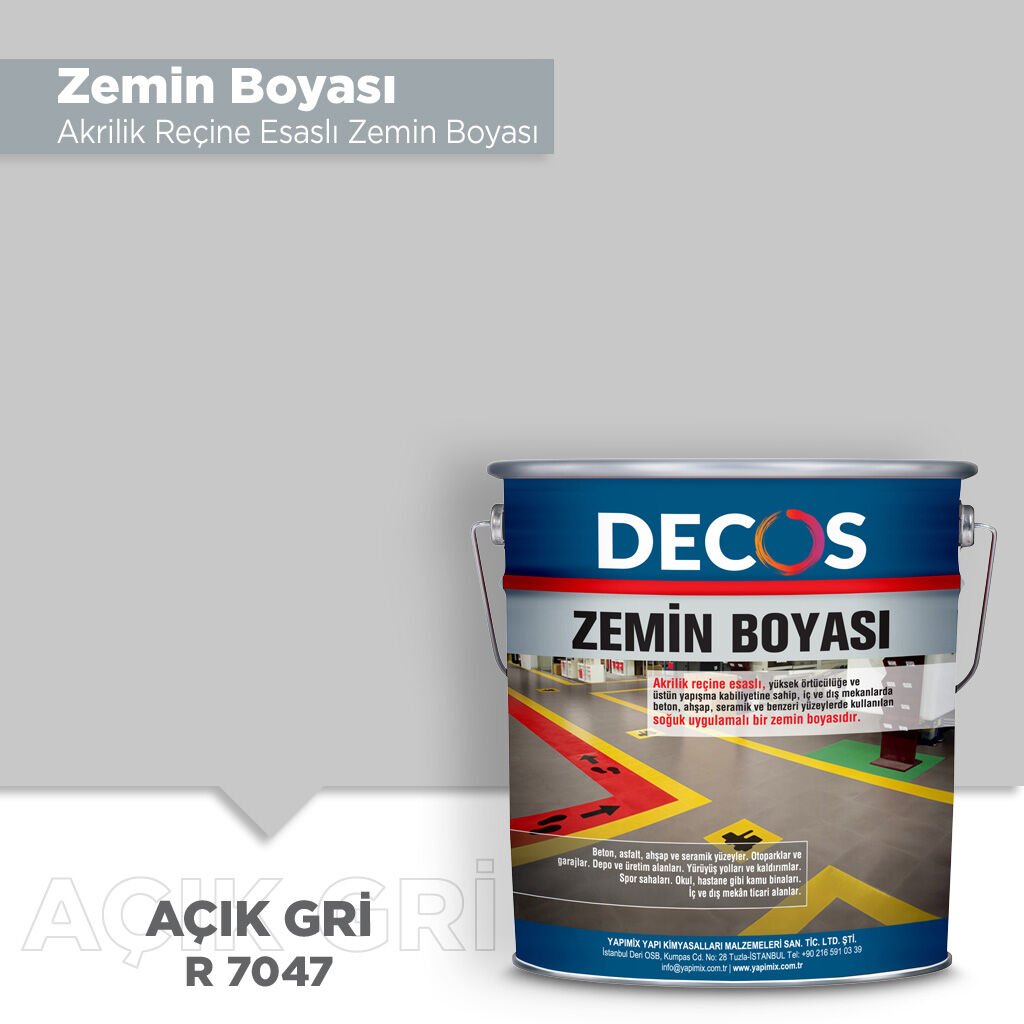 ZEMİN BOYASI - TEK BİLEŞENLİ AKRİLİK ZEMİN BOYASI 20 Kg - Açık Gri R7047
