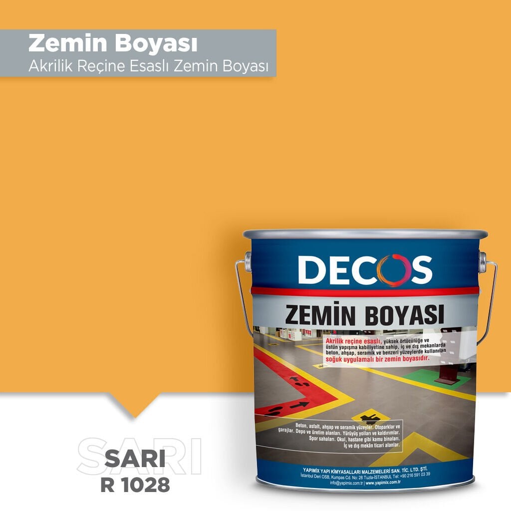ZEMİN BOYASI - TEK BİLEŞENLİ AKRİLİK ZEMİN BOYASI 20 Kg - Sarı R1028