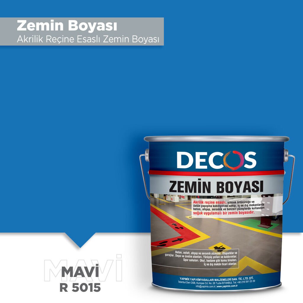 ZEMİN BOYASI - TEK BİLEŞENLİ AKRİLİK ZEMİN BOYASI 20 Kg - Mavi R5015